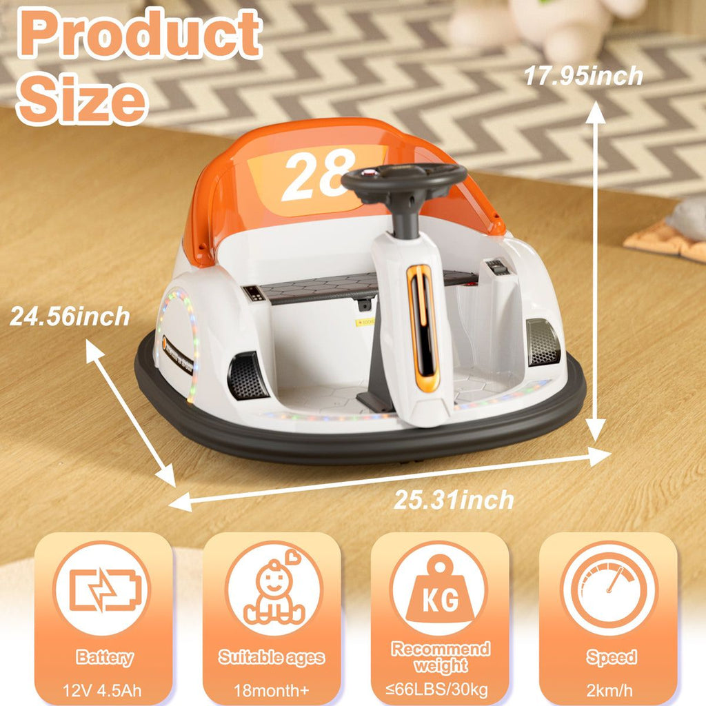 Coche eléctrico para niños de 2 a 6 años, gira 360°, reproduce música y tiene luces