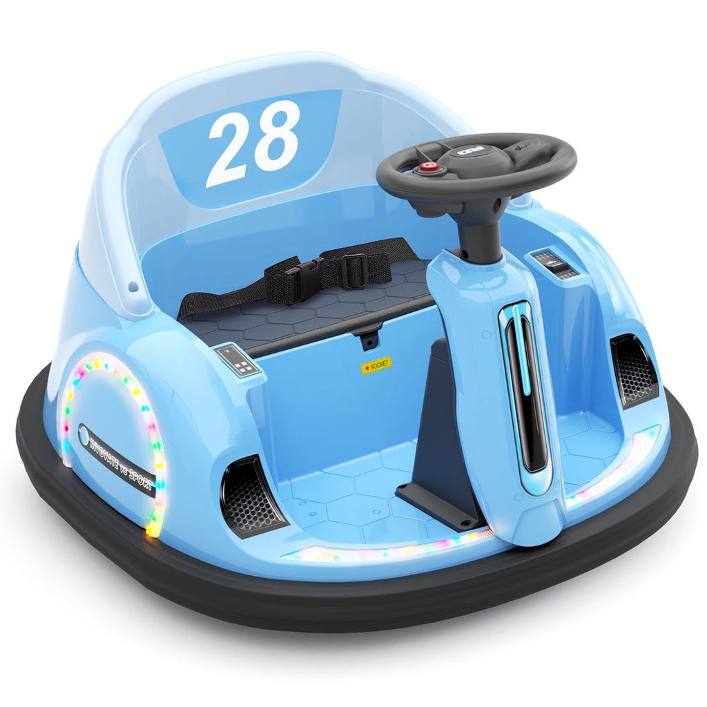 Coche eléctrico para niños de 2 a 6 años, gira 360°, reproduce música y tiene luces