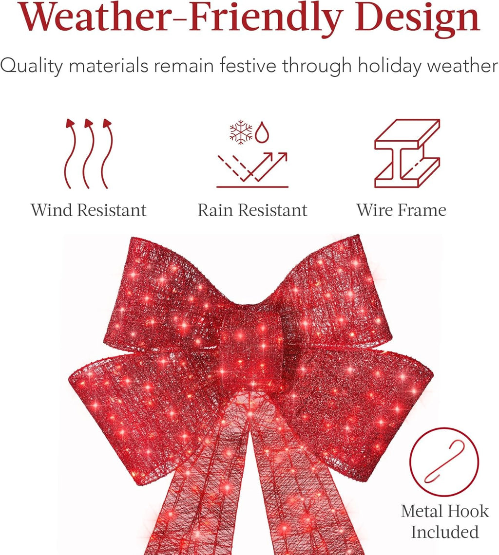 Lazos de Navidad rojos de 24 pulgadas con luces LED