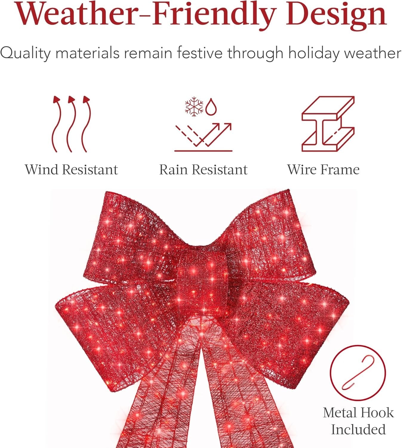 Lazos de Navidad rojos de 24 pulgadas con luces LED