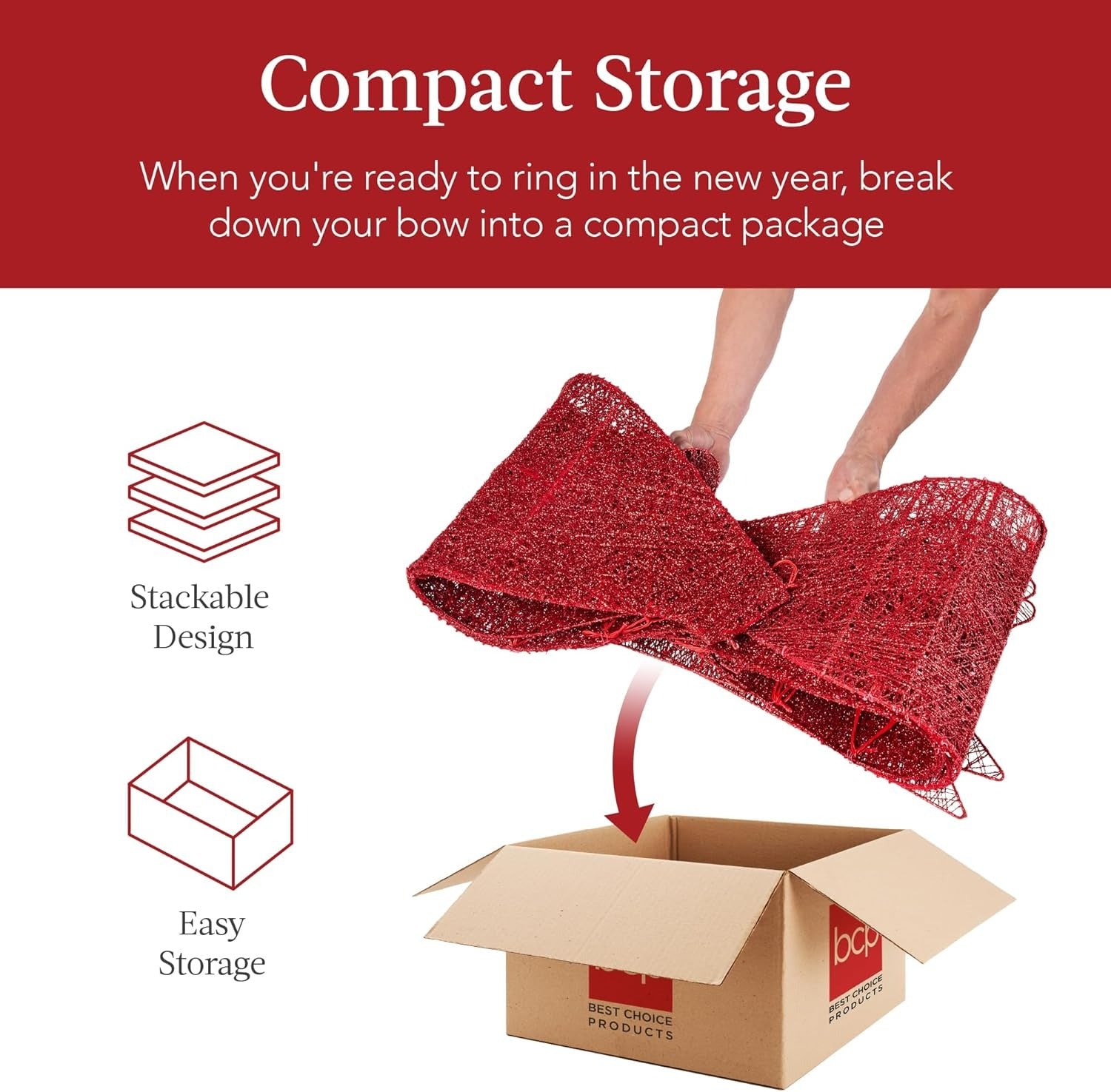 Lazos de Navidad rojos de 24 pulgadas con luces LED