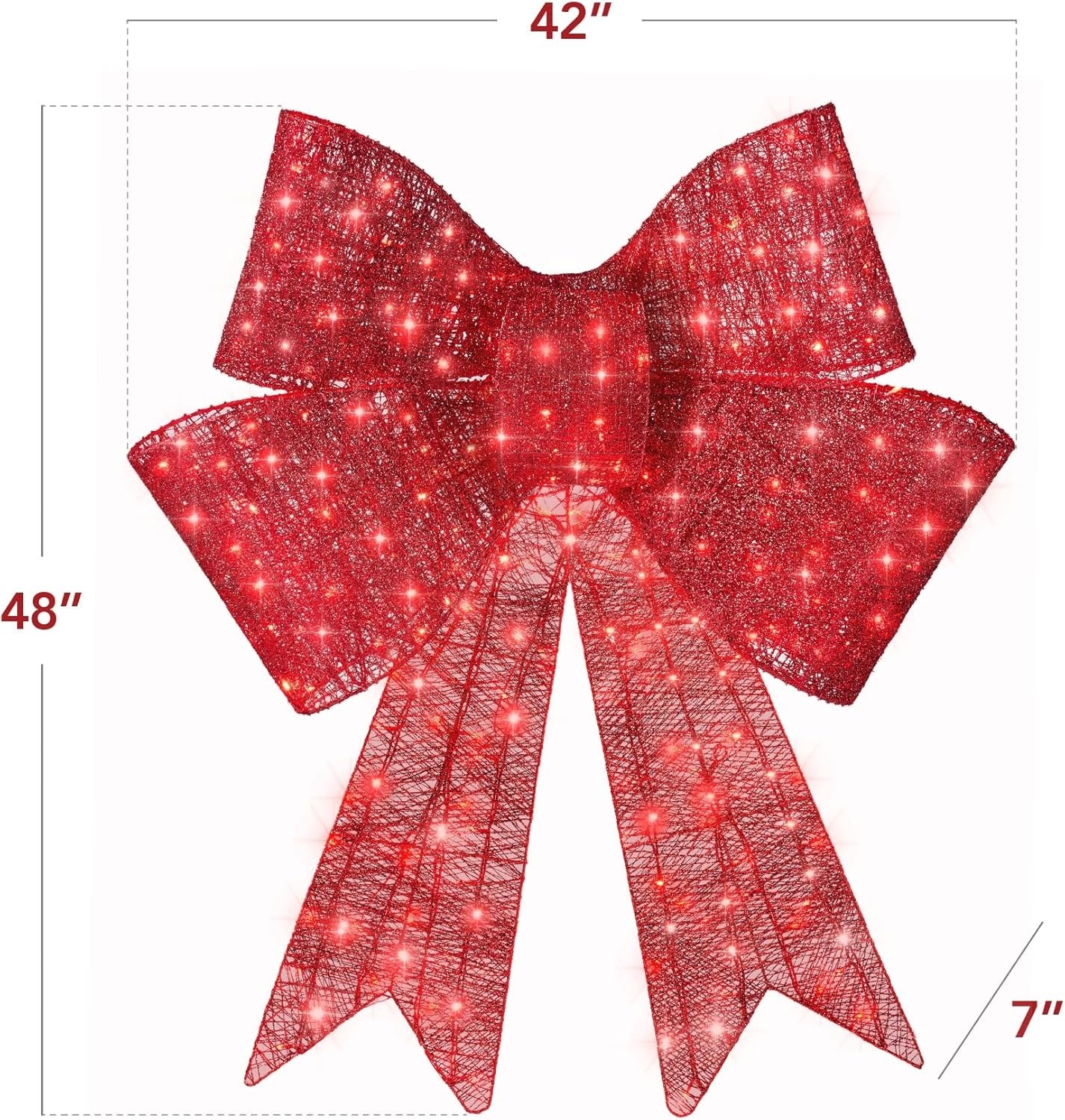Lazos de Navidad rojos de 24 pulgadas con luces LED