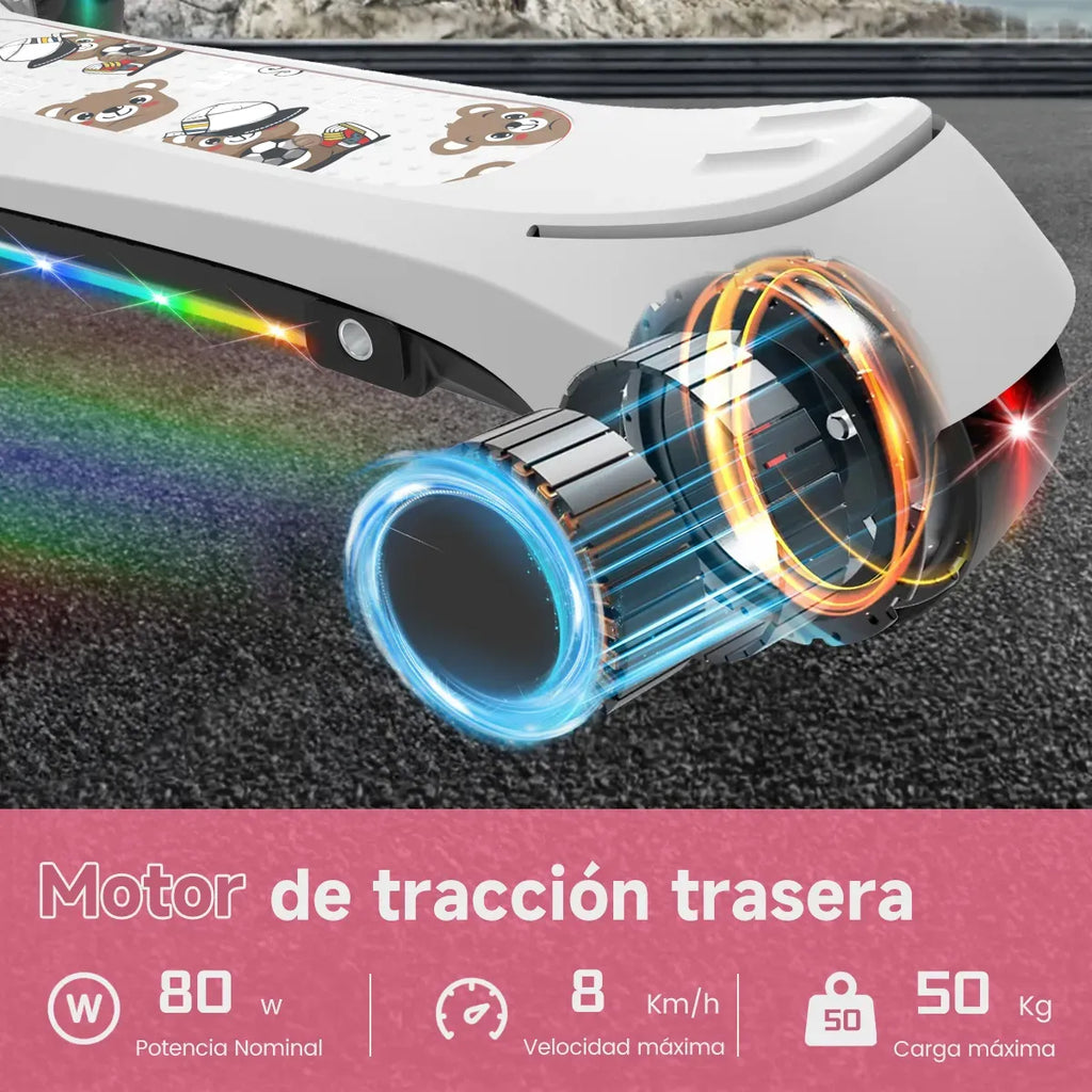 Scooter Eléctrico Patín Plegable B1 iScooter Para Niños 8km/h Motor 80w Con Luz Led Color Blanco Edad 3-7 años