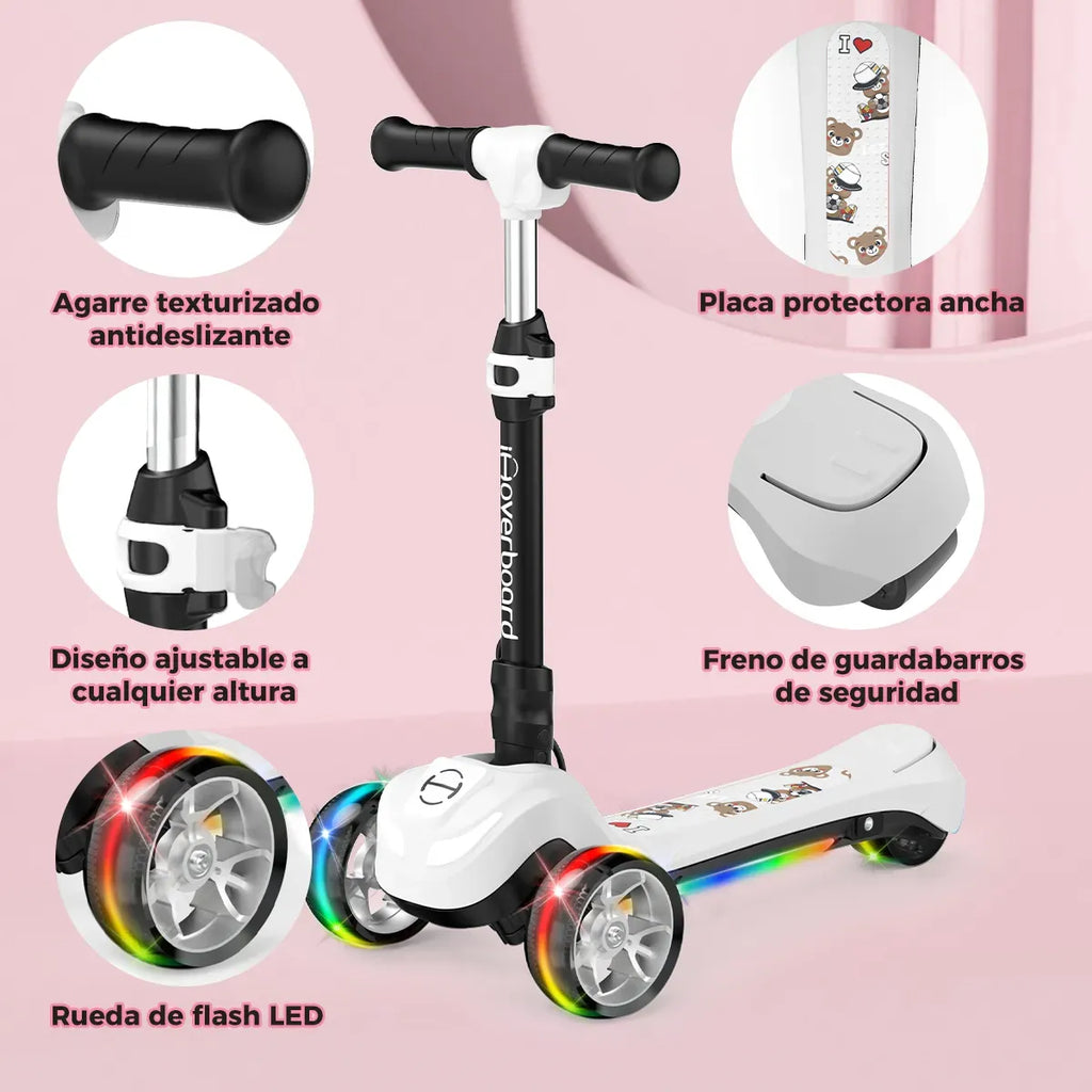 Scooter Eléctrico Patín Plegable B1 iScooter Para Niños 8km/h Motor 80w Con Luz Led Color Blanco Edad 3-7 años