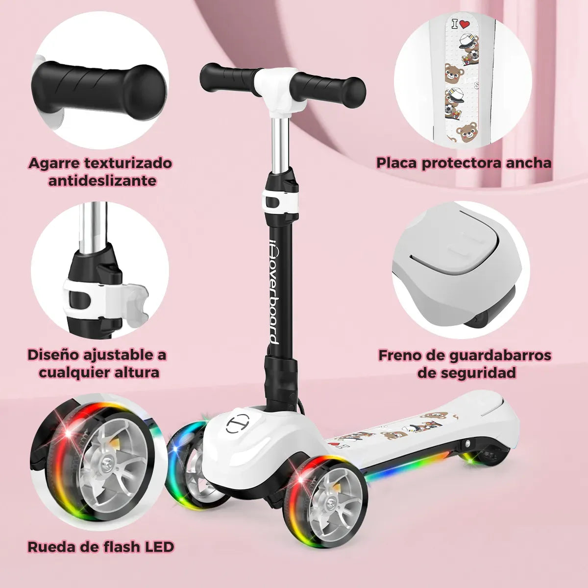 Scooter Eléctrico Patín Plegable B1 iScooter Para Niños 8km/h Motor 80w Con Luz Led Color Blanco Edad 3-7 años