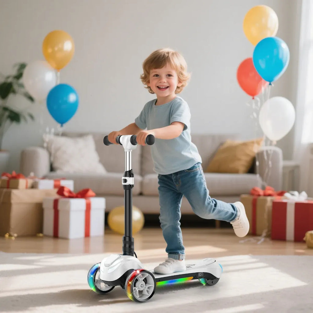 Scooter Eléctrico Patín Plegable B1 iScooter Para Niños 8km/h Motor 80w Con Luz Led Color Blanco Edad 3-7 años