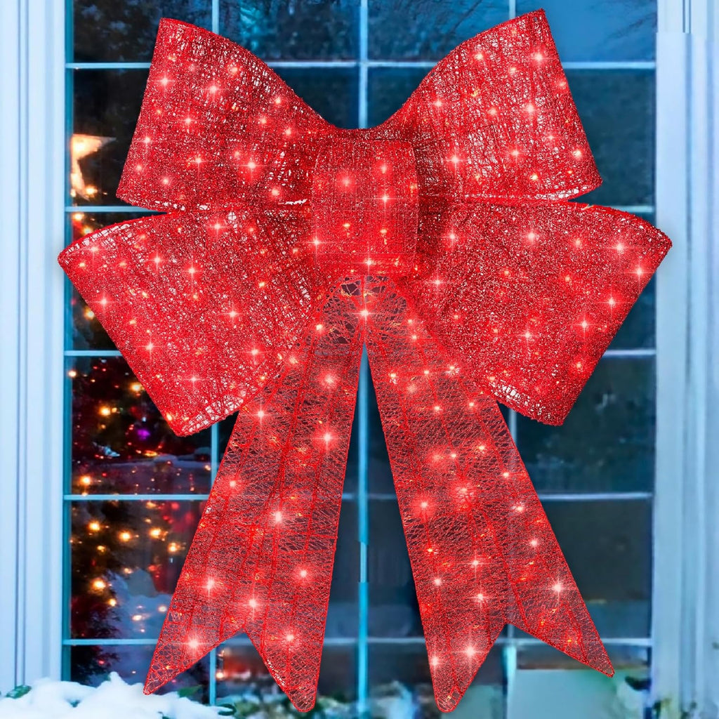Lazos de Navidad rojos de 24 pulgadas con luces LED