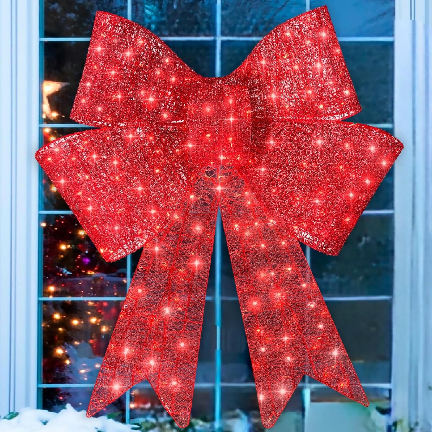 Lazos de Navidad rojos de 24 pulgadas con luces LED