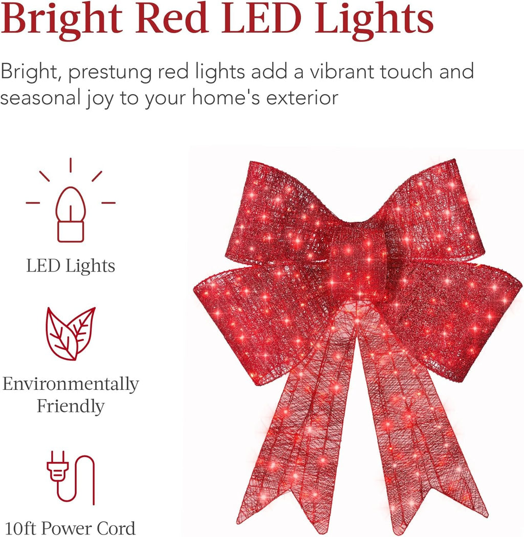 Lazos de Navidad rojos de 24 pulgadas con luces LED