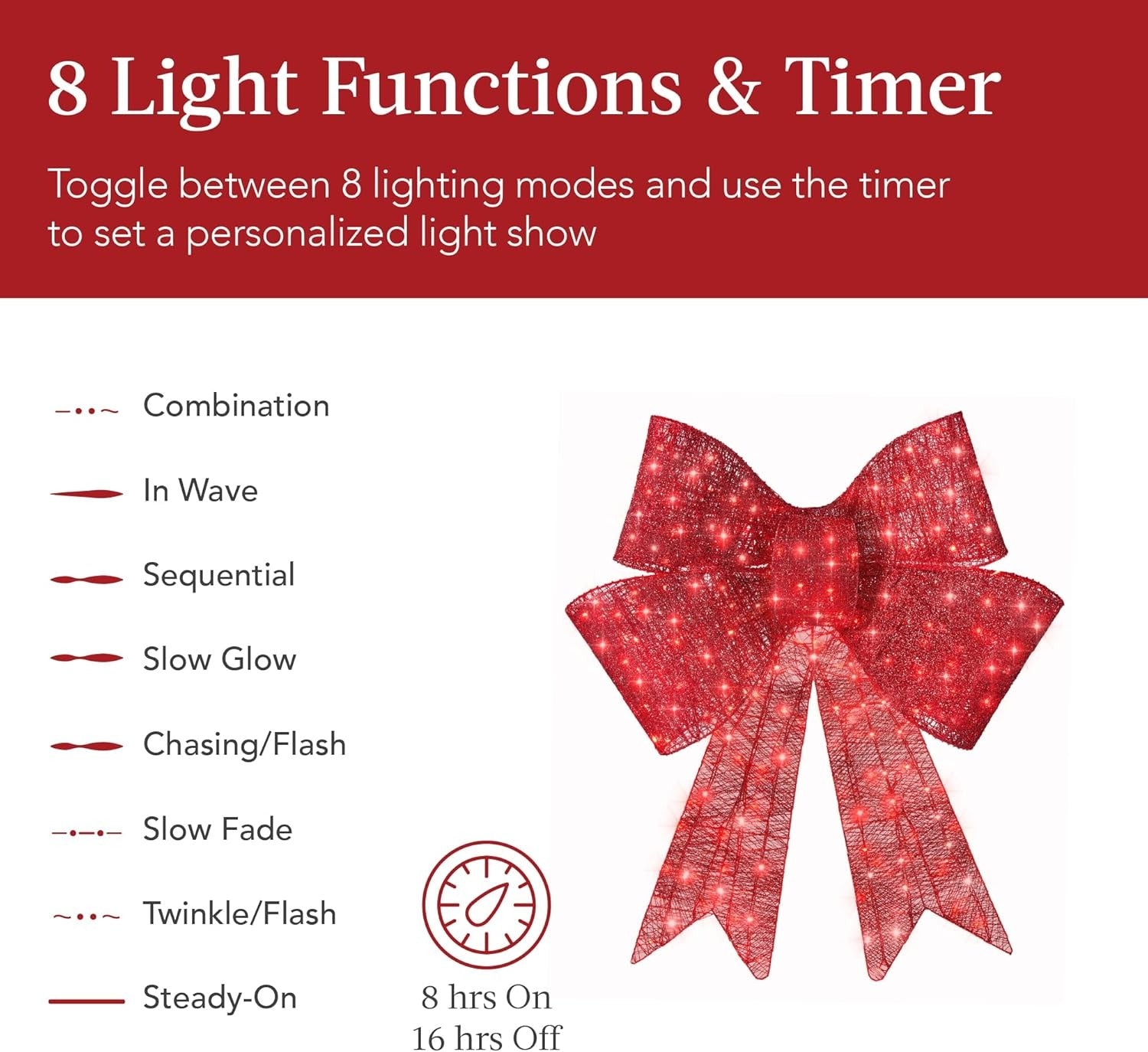 Lazos de Navidad rojos de 24 pulgadas con luces LED